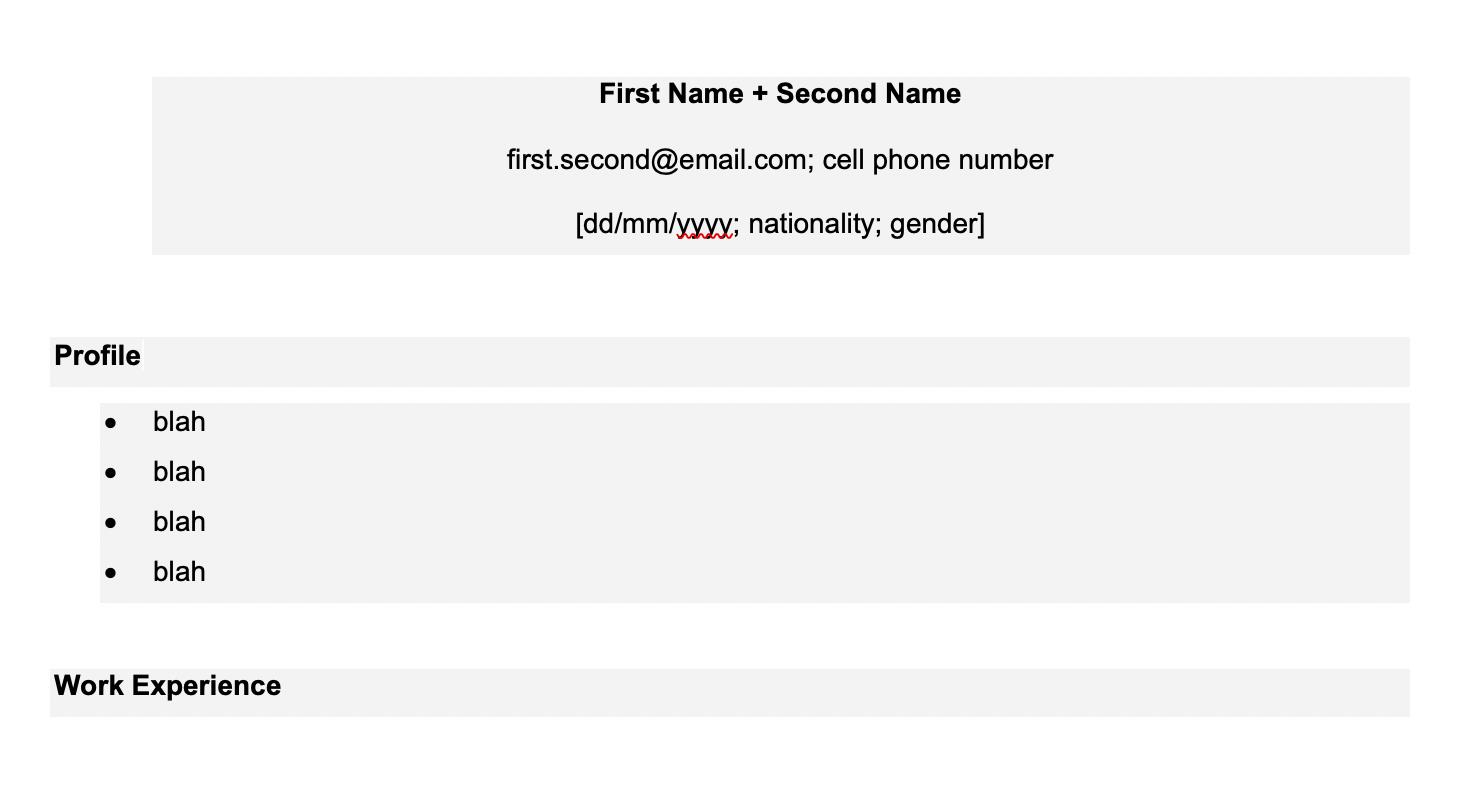 A screenshot of where profile should go